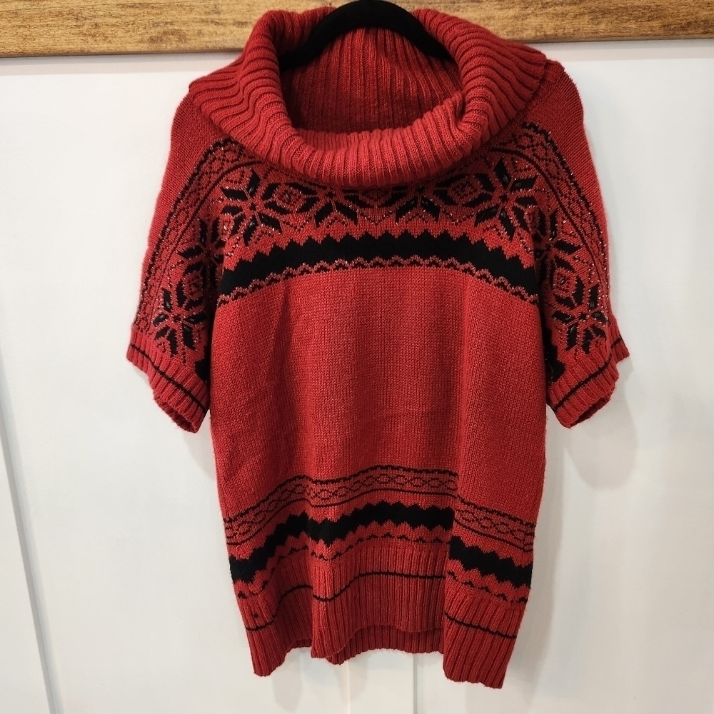 VINTAGE Womens Cowl Neck Knit Sweater Aztec Southwestern Red 3/4 Sleeve Size M